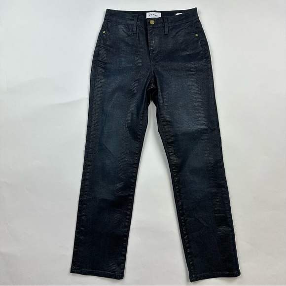 Frame Denim Le High Straight Indigo Lizard Coated Jeans Sz 25 - Picture 2 of 11